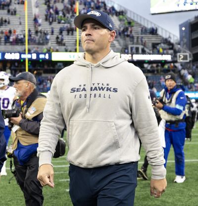 Seattle head coach Mike Macdonald walks off the field after the Seahawks lost to the Buffalo Bills 31-10 on Oct. 27 in Seattle.  (Tribune News Service)