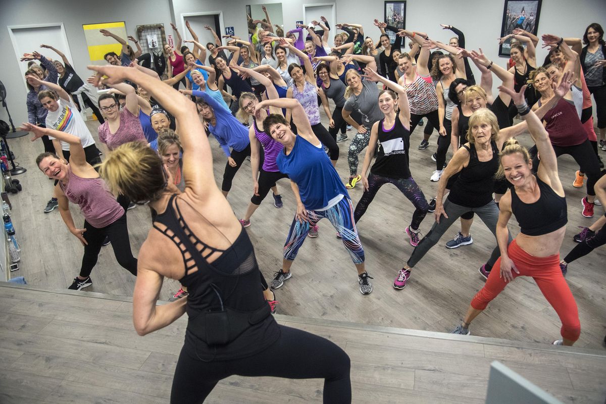 Jazzercise president Shanna Missett Nelson, daughter of the CEO and founder, teaches a Saturday, Jan. 20, 2018, to a standing-room-only class at a newly opened center on the South Hill at 2727 S. Mt. Vernon, in Spokane, Wash. Dan Pelle/THE SPOKESMAN-REVIEW (Dan Pelle / The Spokesman-Review)