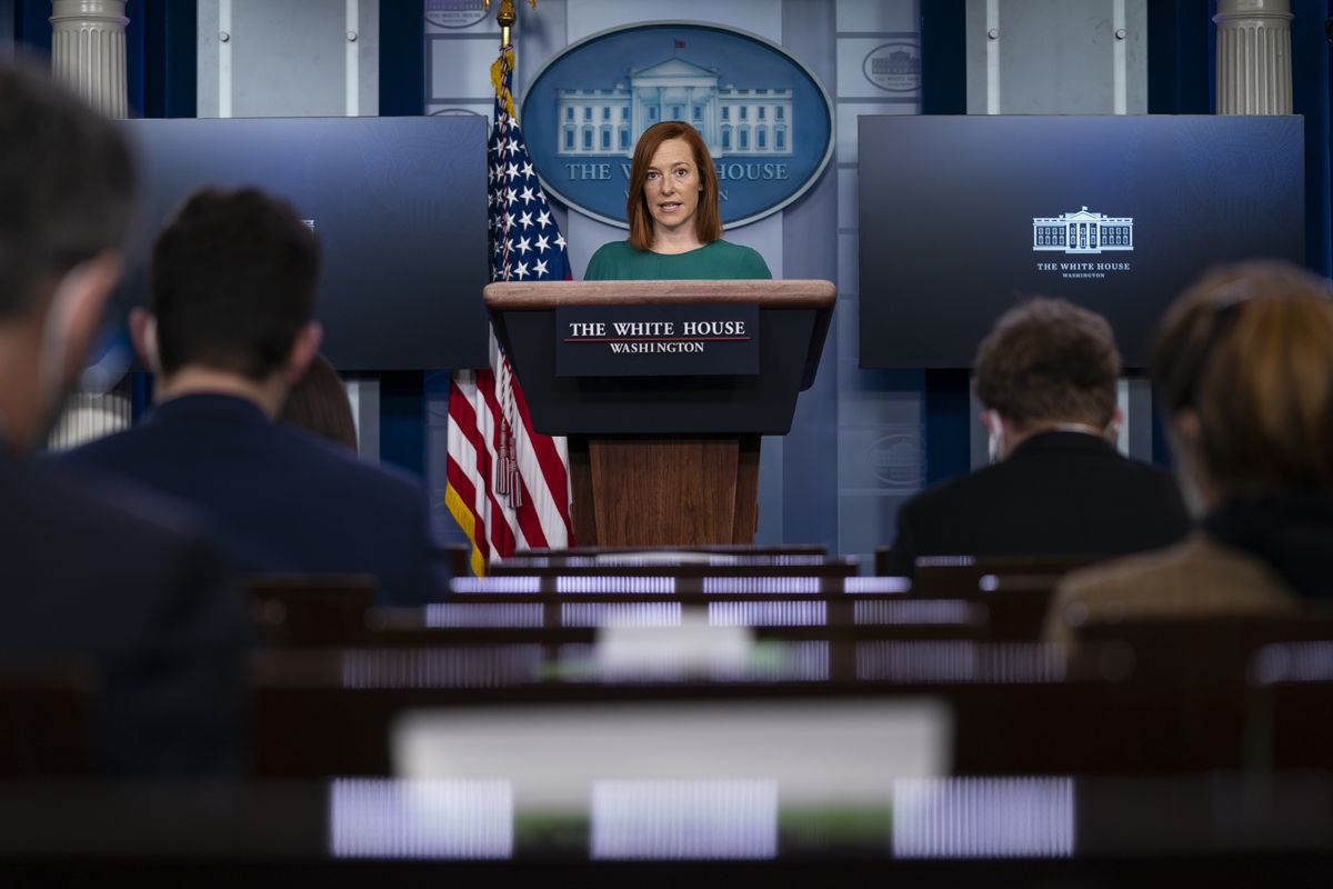 White House press secretary Jen Psaki speaks during a press briefing at the White House, Monday, Jan. 25, 2021, in Washington.  (Evan Vucci)