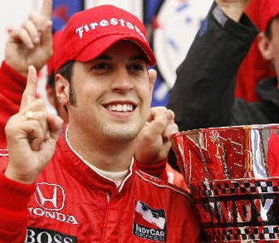 Sam Hornish Jr. celebrates recent Indy Racing League victory.
(Associated Press / The Spokesman-Review)