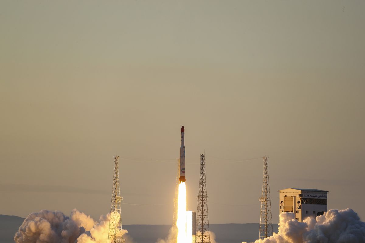 This photo released by the official website of the Iranian Defense Ministry on Thursday, Dec. 30, 2021, shows the launching of Simorgh, or "Phoenix," rocket in an undisclosed location in Iran. Iran on Thursday announced it launched a satellite carrier rocket bearing three devices into space, though it