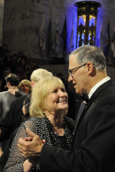 OLYMPIA -- Gov. Jay Inslee and First Lady Trudi join in the first dance at the Inaugural Ball on 1/11/2017. (Jim Camden/The Spokesman-Review)