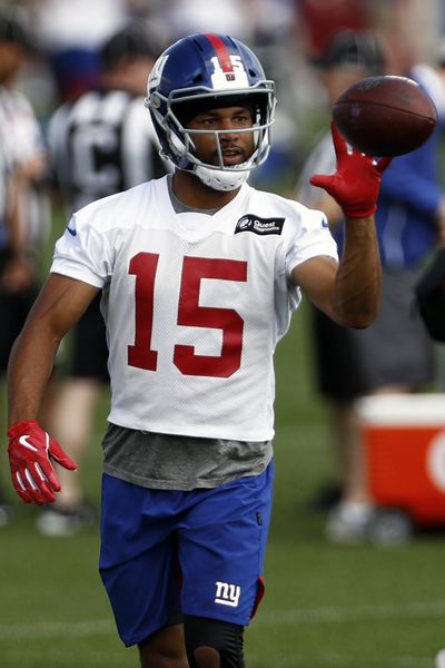 In this May 20, 2019 photo, New York Giants wide receiver Golden Tate makes a catch during an NFL football practice in East Rutherford, N.J. Golden Tate has had the appeal of his four-game suspension for a violation of the NFL’s policy on performance enhancers turned down. The decision by an independent arbiter was announced Tuesday, Aug. 13, 2019, and means the 10-year-veteran will miss the first four games of the regular season, starting with Dallas on Sept. 8. (Adam Hunger / Associated Press)