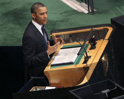 President Barack Obama addresses the 67th session of the General Assembly at United Nations headquarters, Tuesday, Sept. 25, 2012. (Seth Wenig / Associated Press)