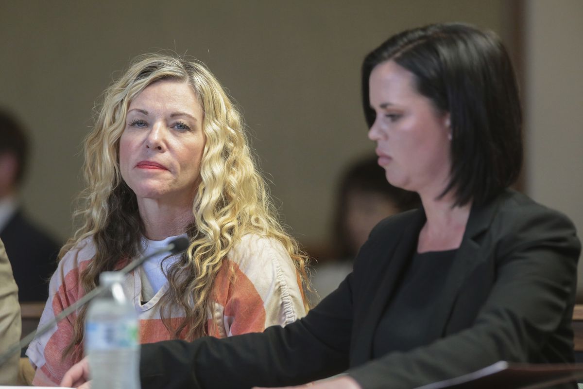 FILE - In this March 6, 2020, file photo, Lori Vallow Daybell glances at the camera during her hearing, with her defense attorney, Edwina Elcox, right, in Rexburg, Idaho. An Idaho prosecutor is expected Monday, Aug. 3, 2020, to begin sketching out his case against an Idaho couple at the center of a bizarre missing children