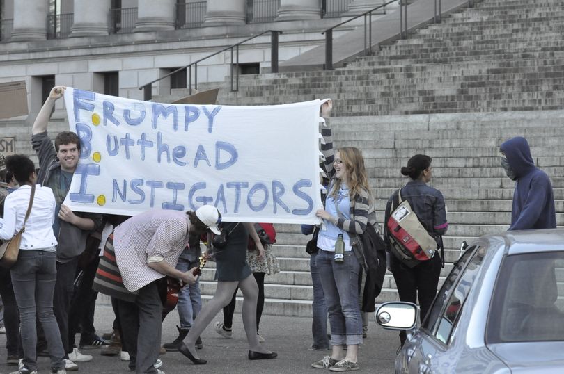 Protesters outside the Washington state Capitol on Oct. 5, 2010 (Jim Camden/The Spokesman-Review)