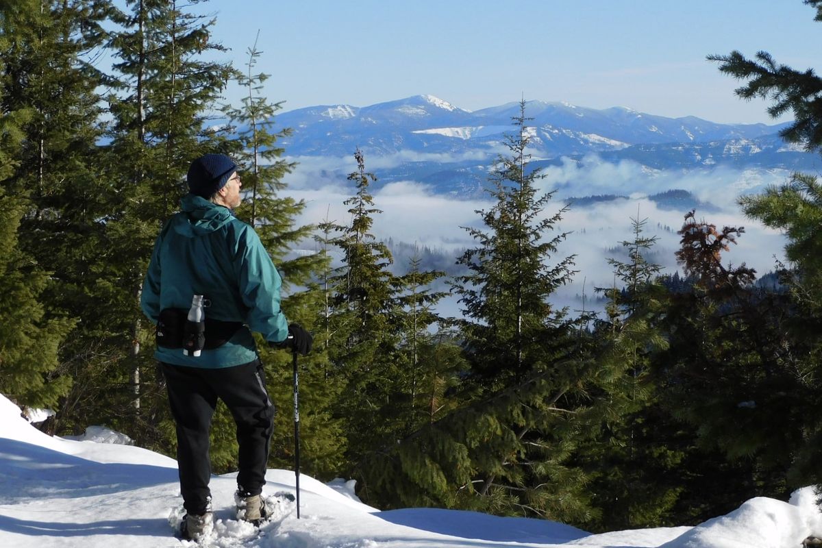 Rick Bonino looks out over the Selkirk range during a snowshoeing trip. Bonino and Jim Kershner have seen the region as a two-man hiking club that began 10 years ago.  (Jim Kershner/The Spokesman-Review)