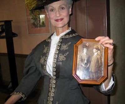 
Trudy Raymond wears her grandmother's wedding dress, shown in the 1905 photo, at the Woman's Club 100th anniversary celebration. 
 (Lisa Leinberger / The Spokesman-Review)