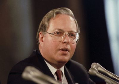 Paul Weyrich testifies before the Senate Armed Services Committee in 1989.  (File Associated Press / The Spokesman-Review)
