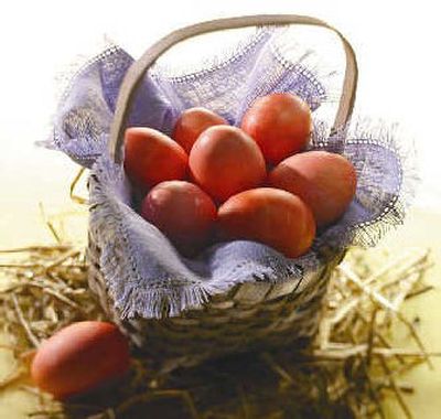 
Beautiful egg dyes can be made with all-natural ingredients. These stunning eggs were created using a mixture of water, all-natural vinegar and beets.
 (Heinz Vinegar / The Spokesman-Review)