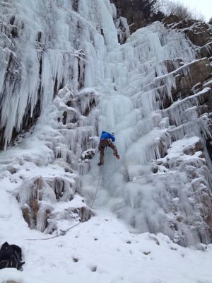 Jason Baker climbs an ice fall in the first week of January near Yaak, Mont. (Rich Bennett )