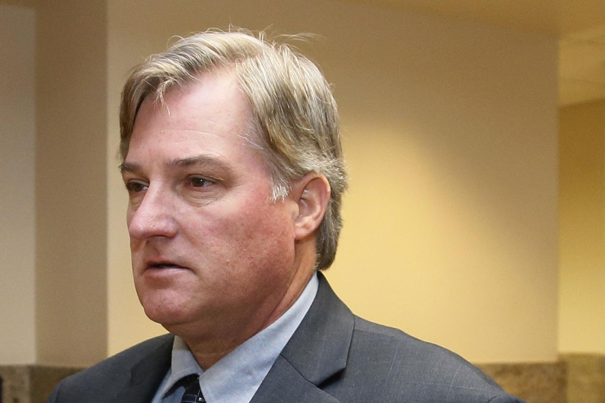 FILE - In this Friday, June 30, 2017 file photo, Shannon Kepler, leaves the courtroom for a lunch break in his third trial in Tulsa, Okla. Kepler, a former Oklahoma police officer on trial for the fourth time in the 2014 killing of his daughter