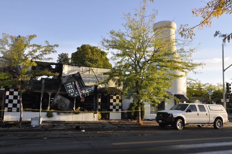 Dawn today revealed the extent of damage to Ferguson's and the Milk Bottle. (Mike Prager)