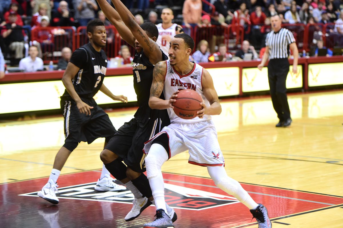 EWU’s Drew Brandon drives, scores, forces overtime. (Tyler Tjomsland)