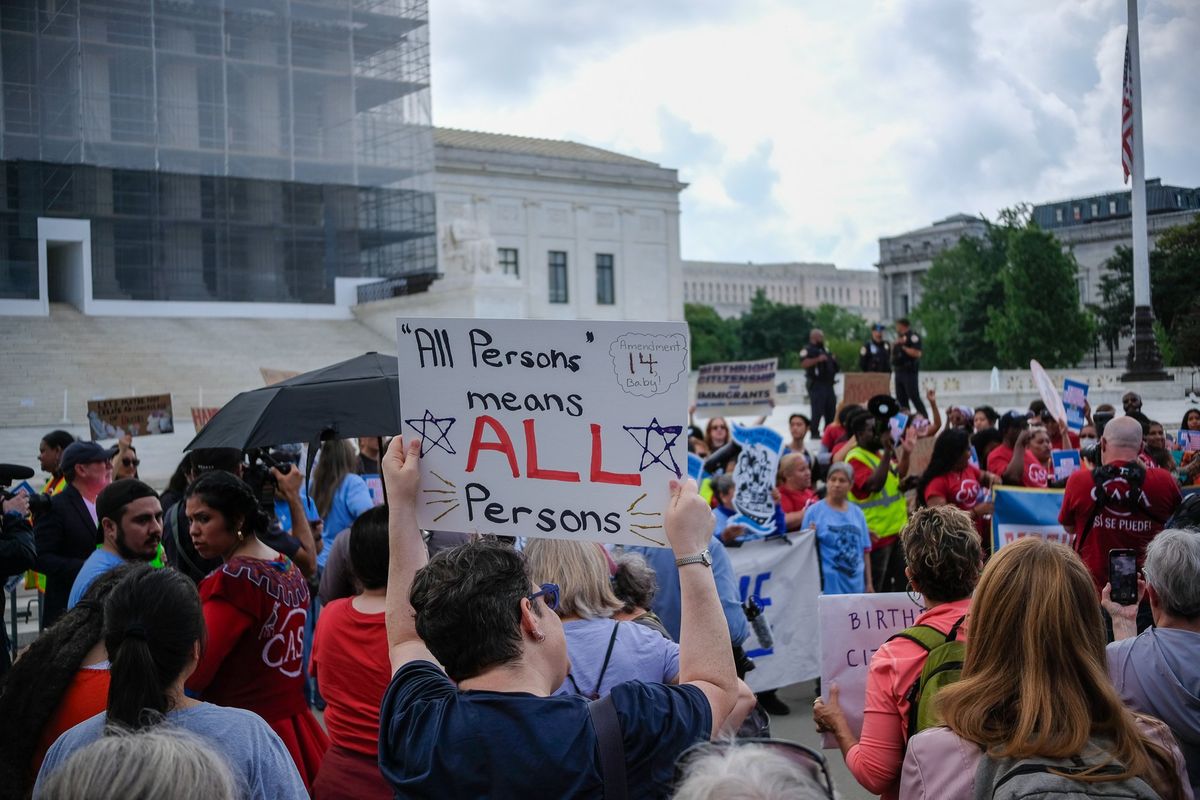 Hundreds of demonstrators gather outside of the United States Supreme Court ahead of a hearing on birthright citizenship on Thursday in Washington, D.C. (Orion Donovan Smith/THE SPOKESMAN-REVIEW)