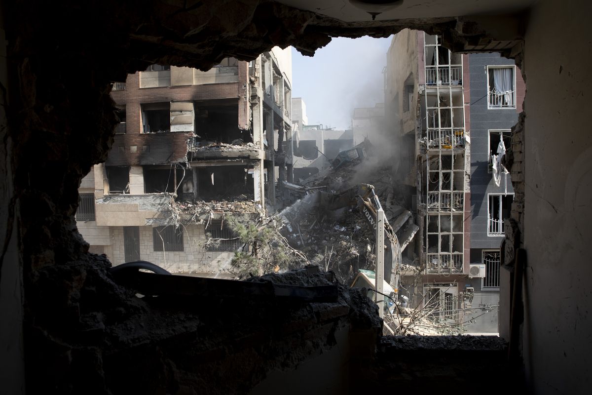The view from a living room of a residential building that was destroyed in an attack by Israel on Friday in Tehran, Iran. Early Friday morning, Iran was hit by a series of Israeli airstrikes targeting military and nuclear sites, as well as top military officials. (Getty Images)