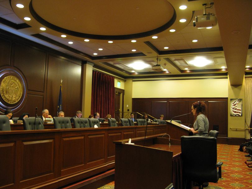 Julie Zicha of Pocatello testifies to the House State Affairs Committee on Monday (Betsy Russell)