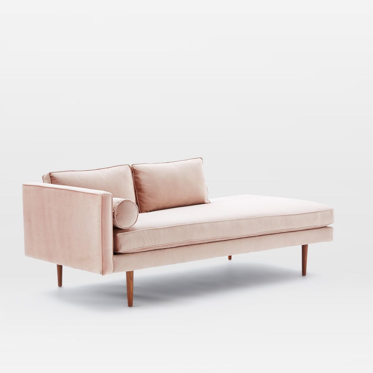 West Elm’s Monroe mid-century chaise lounger, also in Dusty Blush ($1,199, westelm.com). (West Elm)