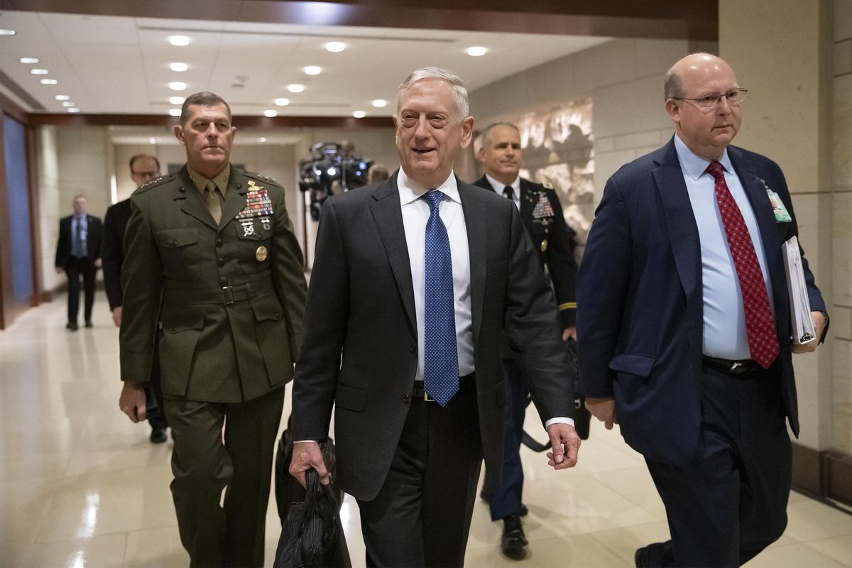 Secretary of Defense Jim Mattis arrives to give House members a classified security briefing, with Secretary of State Mike Pompeo, not shown, on the murder of Jamal Khashoggi and Saudi Arabia