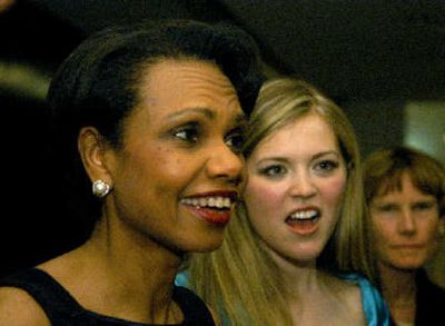 
Secretary of State Condoleezza Rice, left, and Charity Sunshine chat with well-wishers following their concert at the Kennedy Center on Saturday. 
 (Associated Press / The Spokesman-Review)