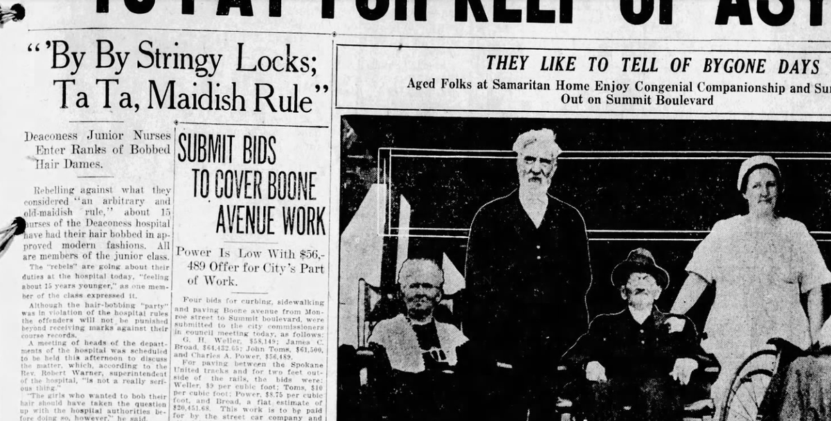 About 15 nursing students at Deaconess Hospital defied the rule “by having their hair bobbed in approved modern fashion,” the Spokane Daily Chronicle reported on April 23, 1925.  (Spokesman-Review archives)