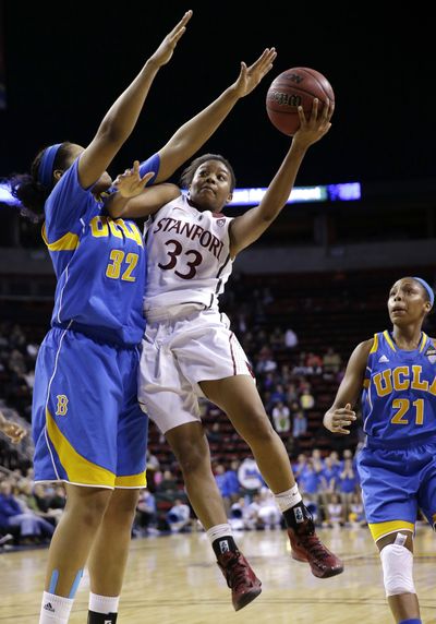Stanford’s Amber Orrange (33) scored a career-high 20 points in Pac-12 title win. (Associated Press)
