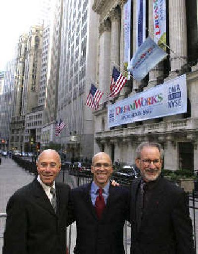 
DreamWorks founders David Geffen, left, Jeffrey Katzenberg, center, and Steven Spielberg started DreamWorks SKG in 1994. 
 (Associated Press / The Spokesman-Review)