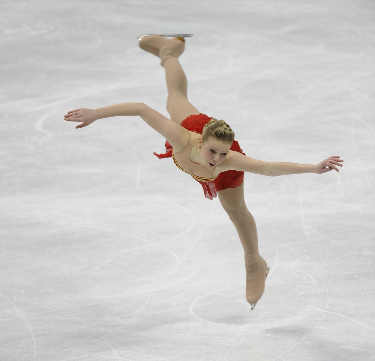 Rachael Flatt performs her first-place championship ladies free skate program at the U.S. Figure Skating Championships in the Spokane Arena on Saturday, Jan. 23, 2010. (Colin Mulvany / The Spokesman-Review)