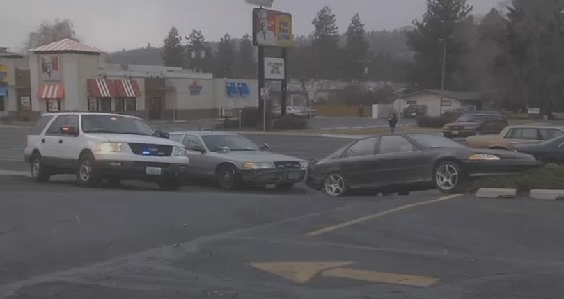 A man in a stolen car swerved into a police cruiser during a chase in north Spokane Tuesday afternoon.

The suspect, Aaron D. Lyons, 33, was arrested after he crashed the 1992 Honda Civic into shrubbery while trying to turn into the Rite Aid parking lot on North Division Street. Deputy Jeff Thurman blocked the Civic with his patrol vehicle and arrested Lyons, according to the Spokane County Sheriff's Office. (KHQ)