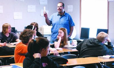 
Kamiel Youseph talks to his ninth-grade English class at West Valley High School about the book, 