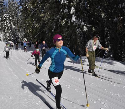 Tera Ray strides out in the 10-kilometer Spokane Langlauf cross-country ski race at Mount Spokane on Feb. 21, 2016. (Rich Landers / The Spokesman-Review)