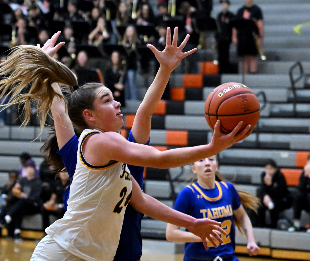 Mead guard Teryn Gardner heads to the basket against Tahoma during a Fitz Tournament girls high school basketball game held at Lewis and Clark High School on Friday.  (Colin Mulvany/The Spokesman-Review)
