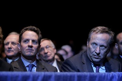 Treasury Secretary-designate Timothy Geithner, left, and National Economic Council Director-designate Lawrence Summers listen to President-elect Barack Obama speak  Thursday in Fairfax, Va.  (Associated Press / The Spokesman-Review)