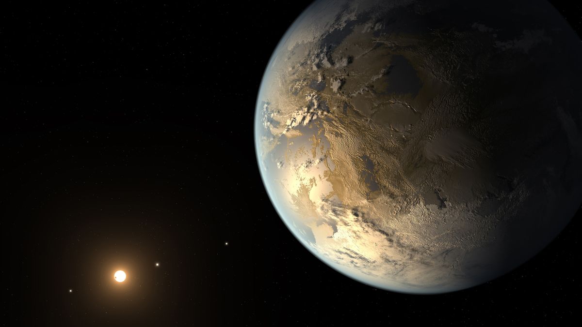 This artist’s rendering provided by NASA on Thursday shows an Earth-size planet dubbed Kepler-186f orbiting a star 500 light-years from Earth. Astronomers say the planet may hold water on its surface and is the best candidate yet of a habitable planet in the ongoing search for an Earth twin. (Associated Press)