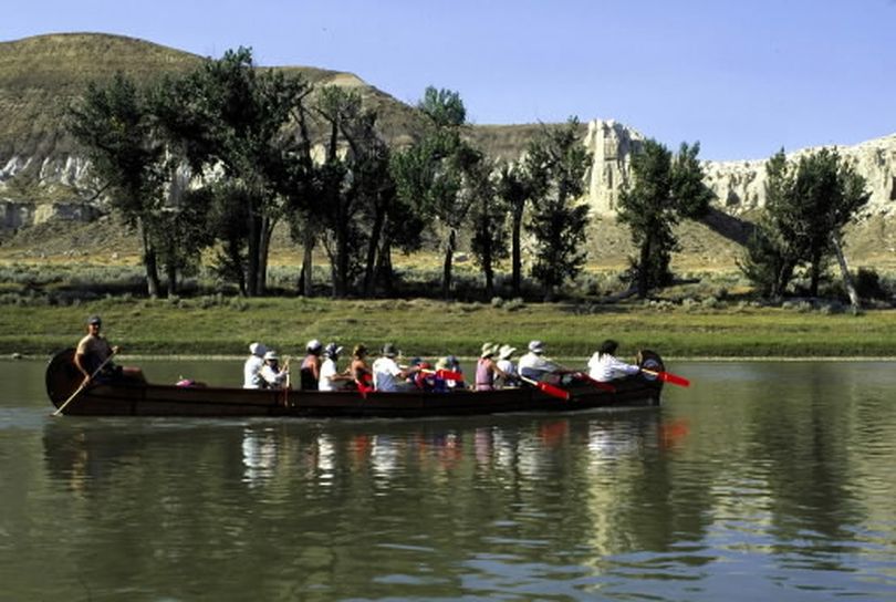 River Odysseys West uses a huge cargo canoe to take clients down the wild and scenic stretch of the Missouri River in Montana.  (Peter Grubb / ROW Adventures)