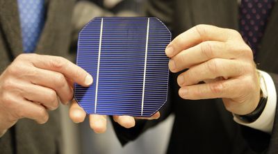 A solar cell is shown during SolarWorld’s grand opening facility tour Friday in Hillsboro, Ore.  (Associated Press / The Spokesman-Review)