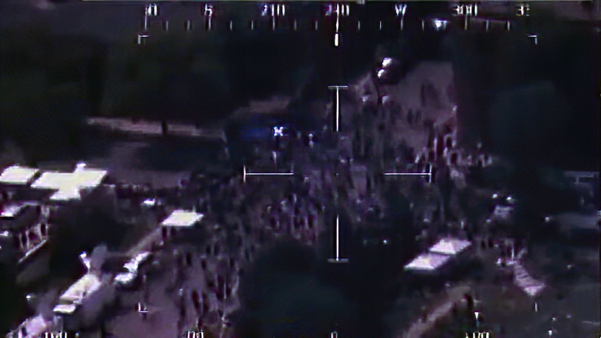 The Department of Defense released an image showing a protest scene on a street as captured by an RC-26, a surveillance plane, flying over Minneapolis, on June 4.  (HOGP via Associated Press)