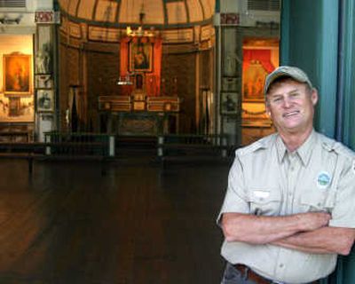 
Bill Scudder stands in the doorway to the sanctuary at the Cataldo Mission. Scudder has been the manager of the park since 1975.
 (Barb Minton / The Spokesman-Review)