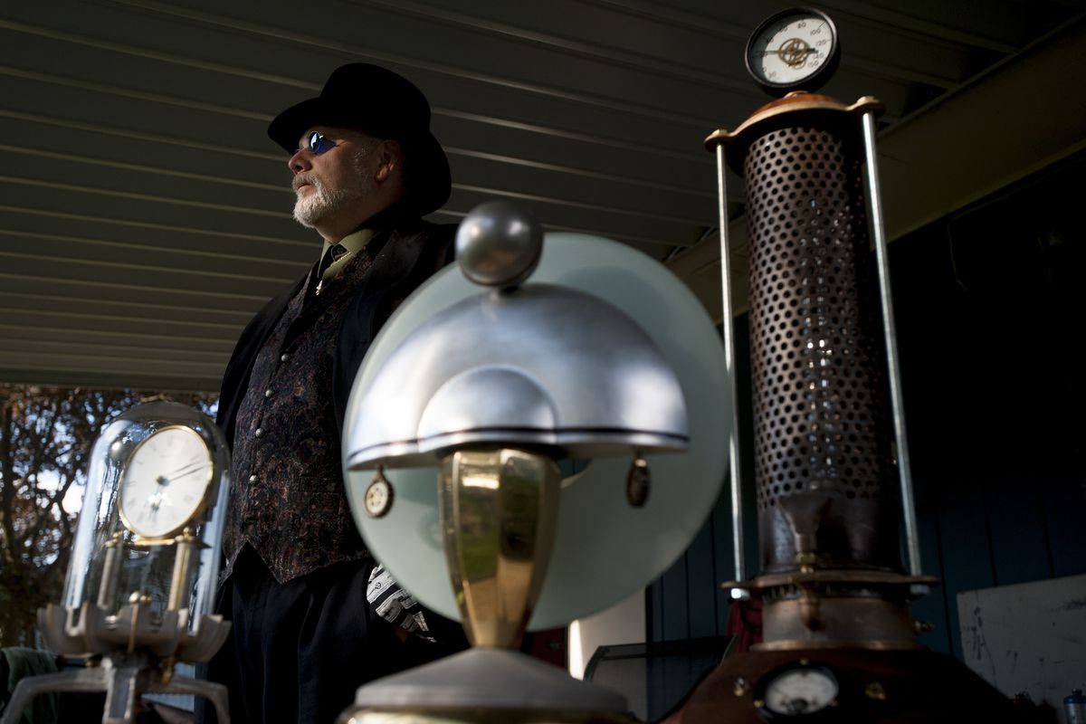 Robert LaMonte is shown with some of his works. He is a member of a local steampunk group and will have works in a show Sept. 5 at the Steam Plant, 159 S. Lincoln St. (Tyler Tjomsland)