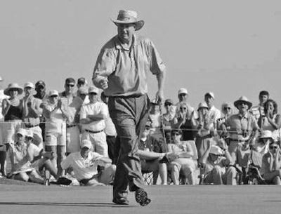 
Denis Watson of Zimbabwe celebrates his final putt and victory at the Sr. Open at Kiawah Island, S.C. 
 (Associated Press / The Spokesman-Review)