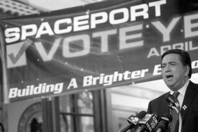 
New Mexico Gov. Bill Richardson speaks last week  in Las Cruces, N.M., in support of a proposed one-quarter of 1 percent sales tax to help pay for Spaceport America. 
 (Associated Press / The Spokesman-Review)