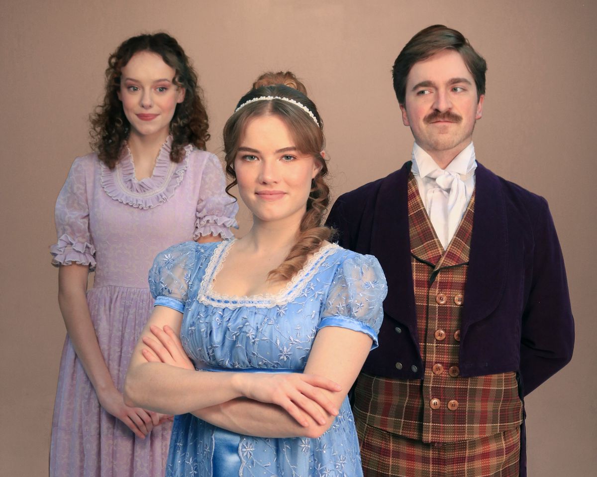 Brenna White as Harriet Smith, left, Jocelyn Caughlan as Emma Woodhouse and Jared Martin as George Knightly in Spokane Civic Theatre’s “Emma.” (Courtesy of Ryan Wasson)