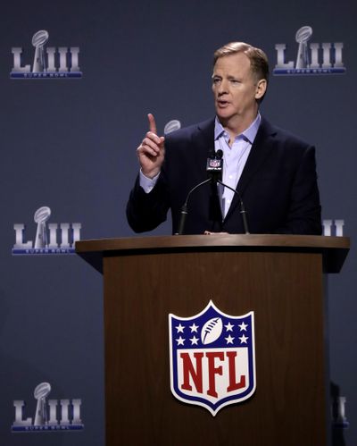 NFL Commissioner Roger Goodell answers a question during a news conference for the NFL Super Bowl 53 football game Wednesday, Jan. 30, 2019, in Atlanta. (David J. Phillip / Associated Press)