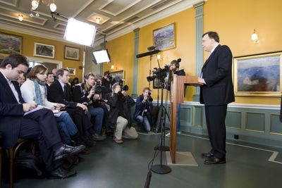 Prime Minister Geir H. Haarde speaks at a press conference in Reykjavik, Iceland, on Tuesday.  (Associated Press / The Spokesman-Review)