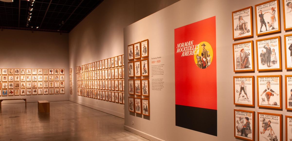 A view of the gallery with all 323 of the Saturday Evening Post magazine covers painted by Norman Rockwell. On display as part of the Norman Rockwell’s America exhibition. (Courtesy Northwest Museum of Arts and Culture)