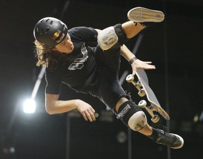 Shaun White, pictured practicing Thursday, won the skateboard vert title Sunday at the Dew Tour’s Portland stop. (Associated Press)