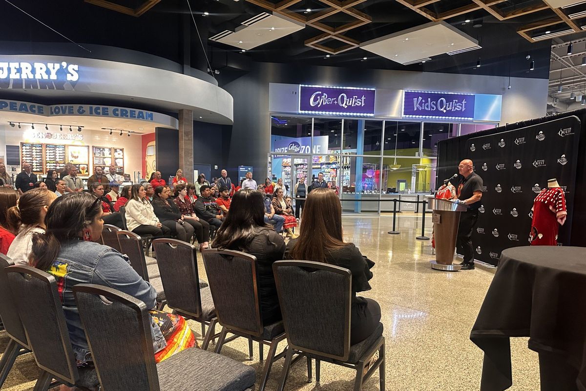 At least 70 people attended the Kalispel Tribe’s tribute to the 112 Indigenous people missing in Washington at Northern Quest Resort & Casino on Monday afternoon in Airway Heights. About 50% of those cases have originated in Eastern Washington. (Monica Carrillo-Casas/The Spokesman-Review)