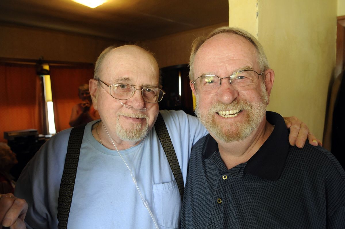 John Mellinger, left, and Dan Newburn saw their family resemblance right away. Now 70 and 71, they were separated when Mellinger was 9 months old and Newburn was 20 months old. (Dan Pelle / The Spokesman-Review)