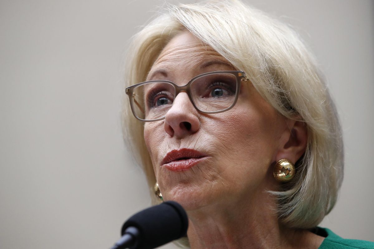 In this May 22, 2018  photo, Education Secretary Betsy DeVos testifies before the House Committee on Education and the Workforce in Washington. (Jacquelyn Martin / Associated Press)