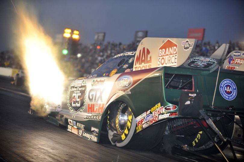 John Force en route to his 133rd top qualifying position in the NHRA Full Throttle Funny Car division. (Photo courtesy of NHRA Media Relations) (Nd Photographer)